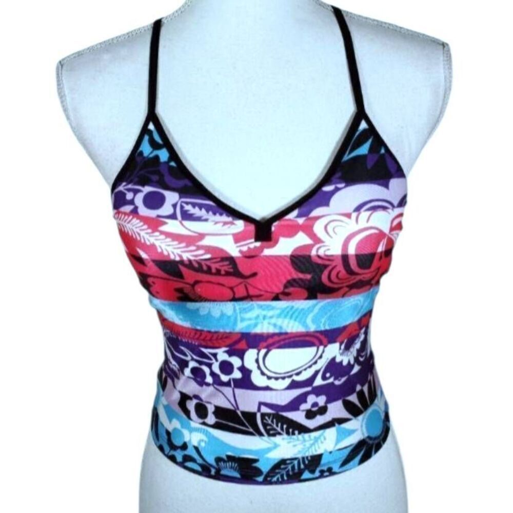 IEFIEL PINK, PURPLE, BLUE, & BLACK V-NECK CROP TOP SZ.S NWT.  GORGEOUS TOP IN NE